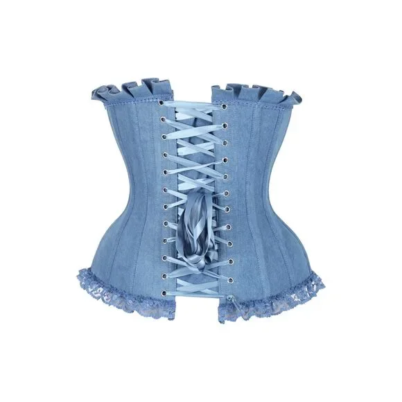 Top Drawer Blue Denim Underwire Steel Boned Burlesque Corset w/Bows